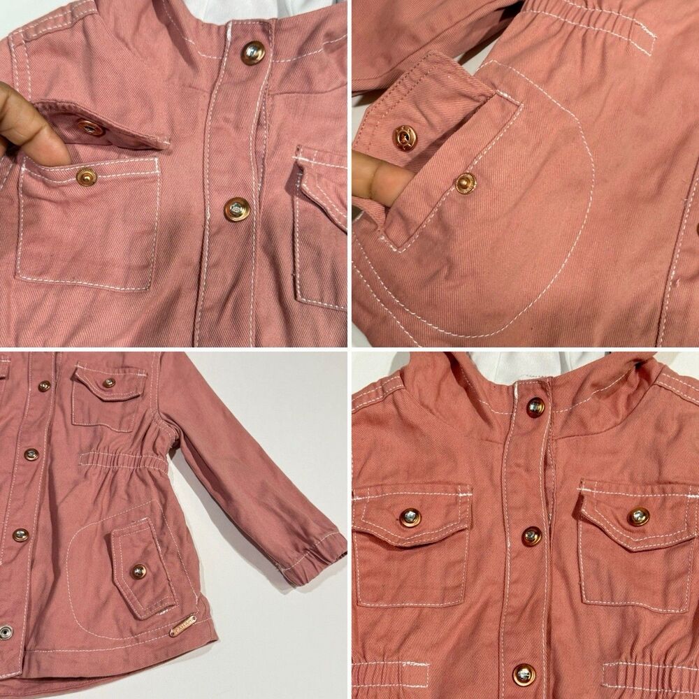 Tahari Pink Cotton Kids Girls Jacket Coat Hood Size 24 Months rhinestone buttons - Picture 10 of 16